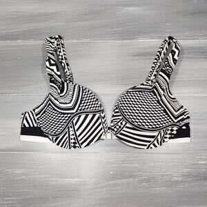 Kenneth Cole New York Bikini Swim Top 38 B/C Black and White Print‎